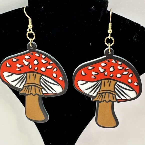 Mushroom Earrings Funky Dangle Drop Earrings Novelty Statement‎ Earrings - Picture 3 of 5